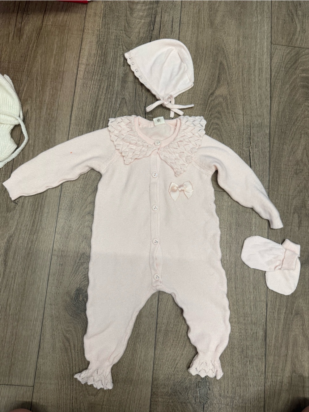 Baby Knit Romper Set in Light Pink 03 month